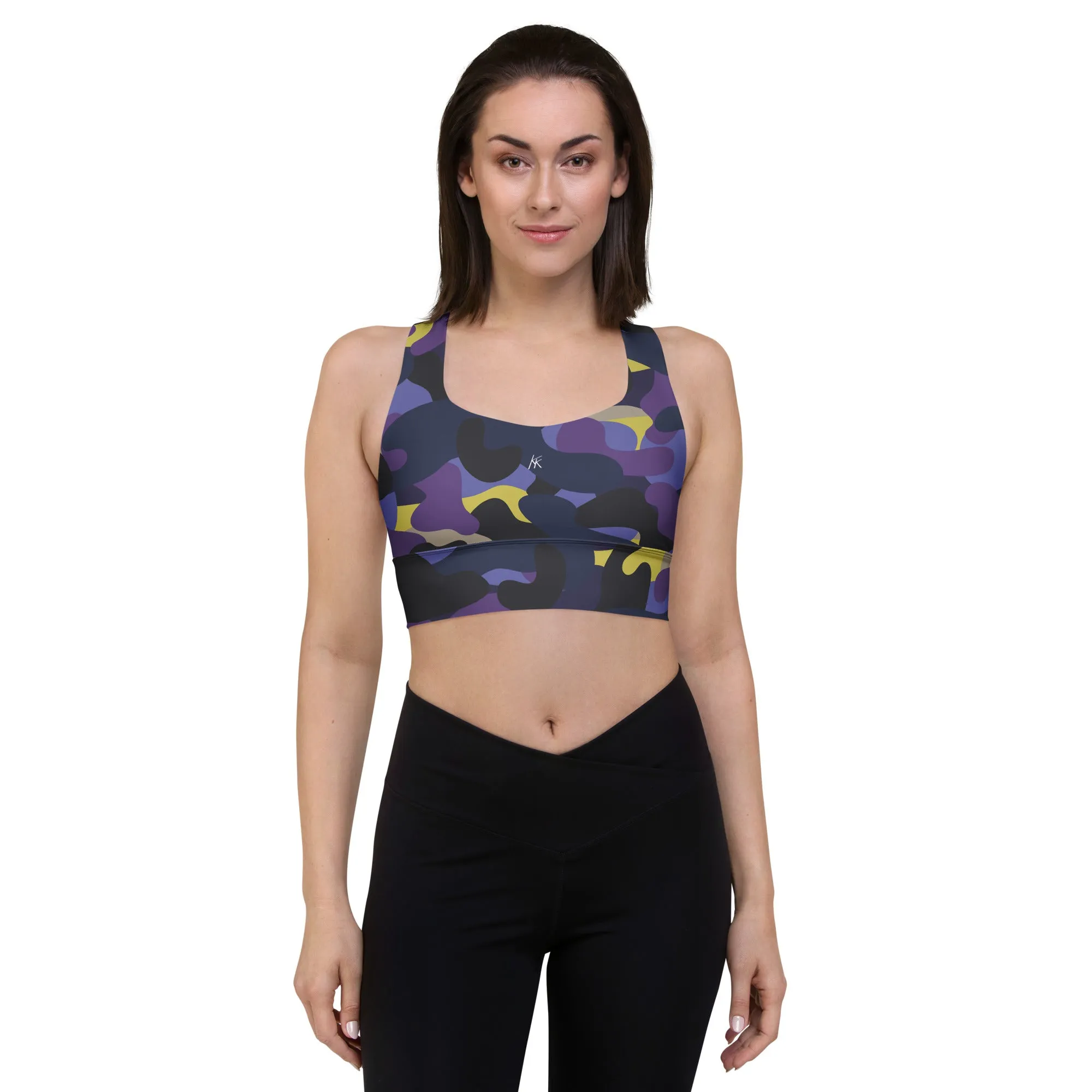 Dark Purple Camo Longline Sports Bra