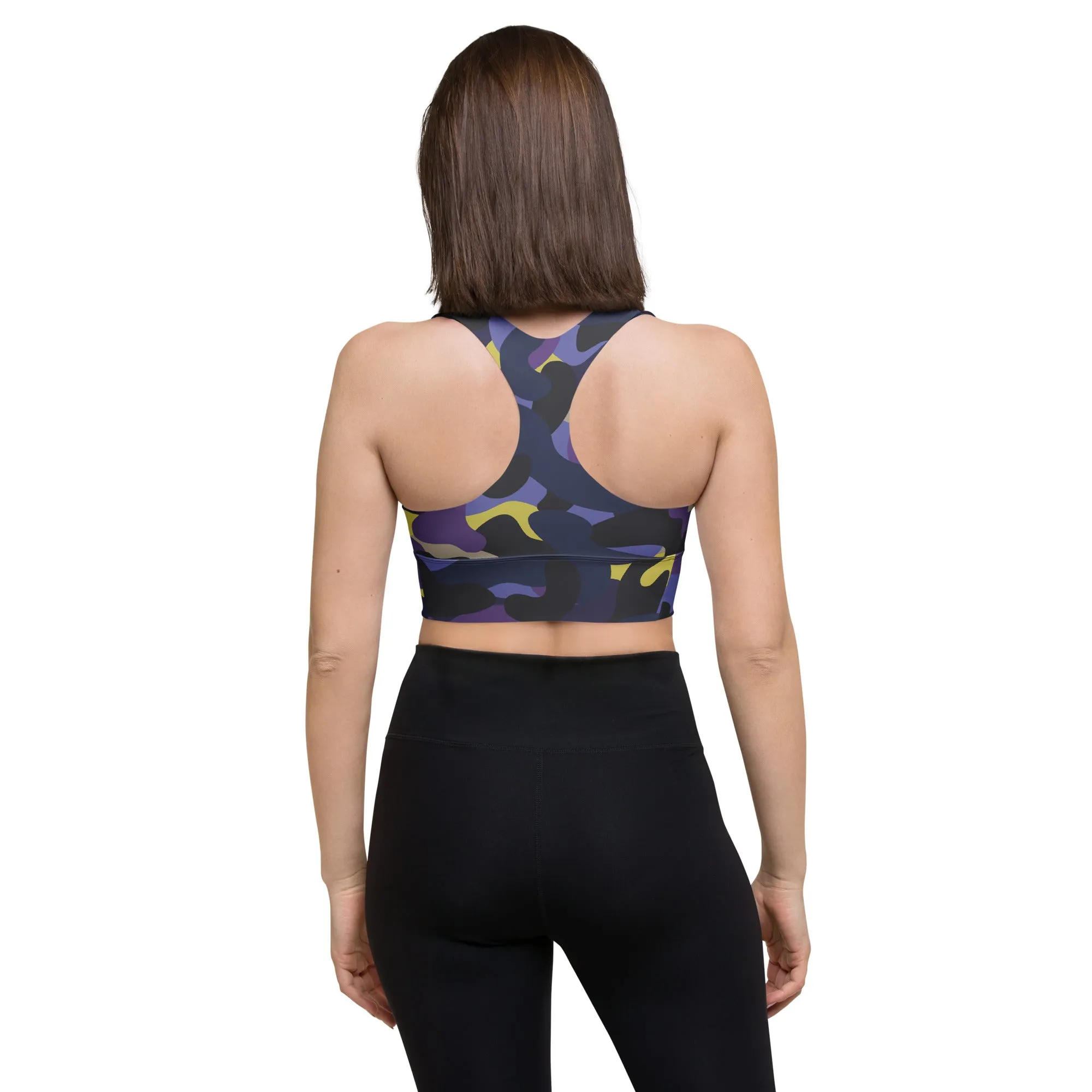 Dark Purple Camo Longline Sports Bra