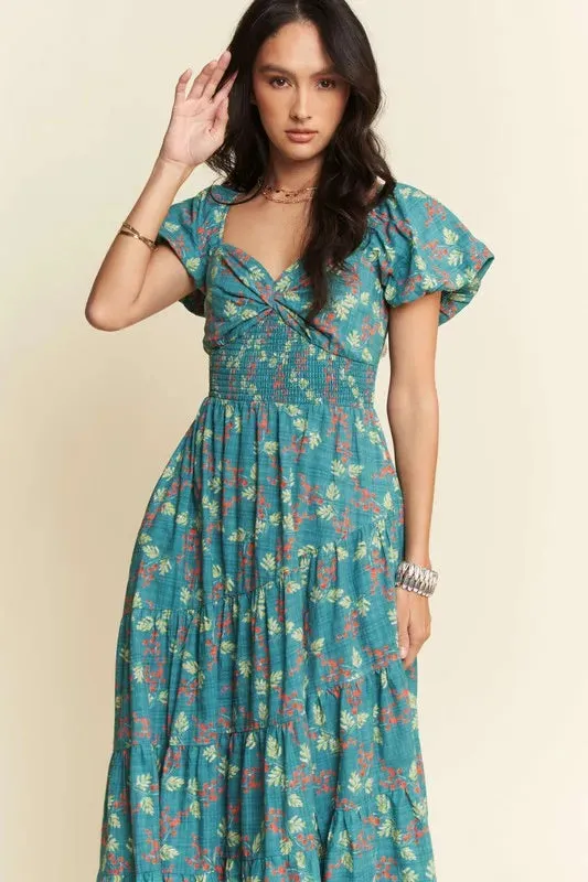 Davi & Dani Lightweight Sweetheart Neck Textured Tiered Maxi Dress