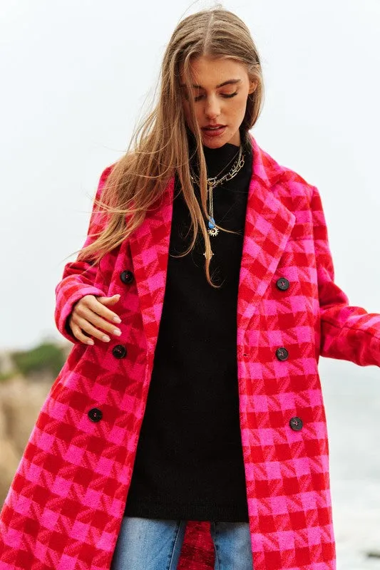 Davi & Dani Textured Knit Tweed Double Button Coat Jacket