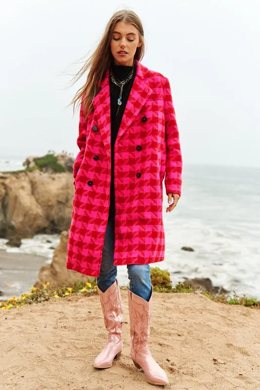 Davi & Dani Textured Knit Tweed Double Button Coat Jacket