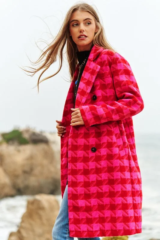 Davi & Dani Textured Knit Tweed Double Button Coat Jacket