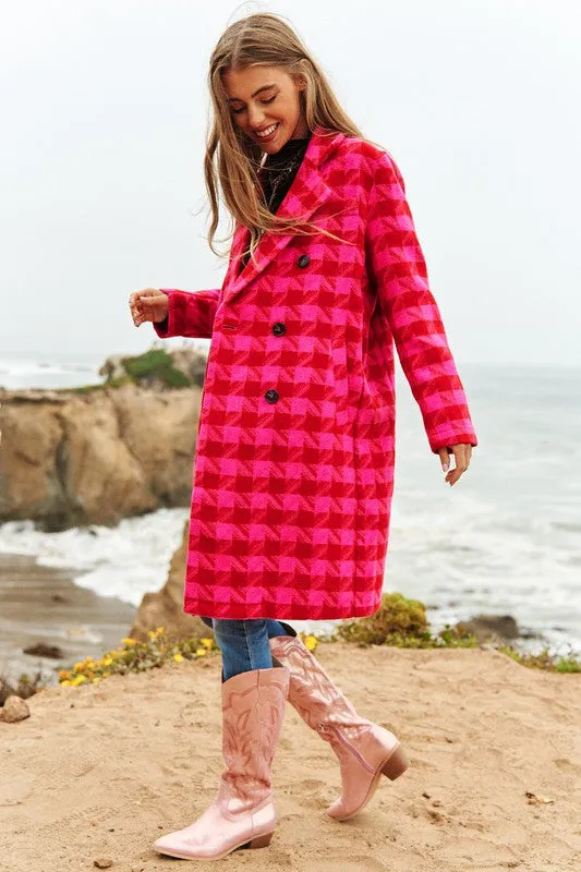 Davi & Dani Textured Knit Tweed Double Button Coat Jacket
