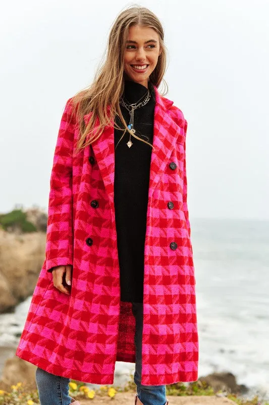 Davi & Dani Textured Knit Tweed Double Button Coat Jacket