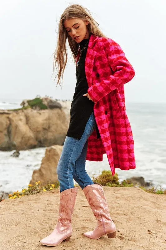 Davi & Dani Textured Knit Tweed Double Button Coat Jacket