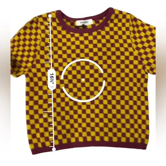 Daydreamer Fig Check Yellow Purple Soft Stretchy Crop Sweater, NWT, Small