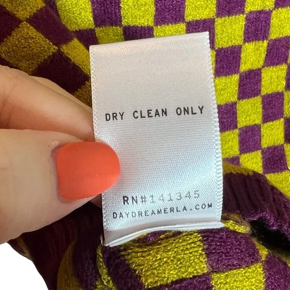 Daydreamer Fig Check Yellow Purple Soft Stretchy Crop Sweater, NWT, Small