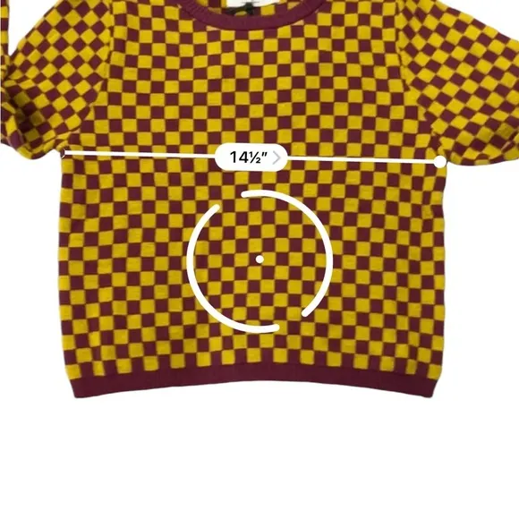 Daydreamer Fig Check Yellow Purple Soft Stretchy Crop Sweater, NWT, Small