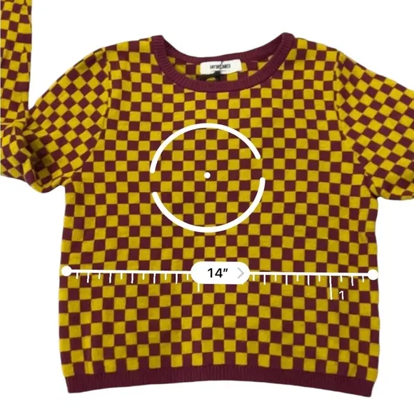Daydreamer Fig Check Yellow Purple Soft Stretchy Crop Sweater, NWT, Small