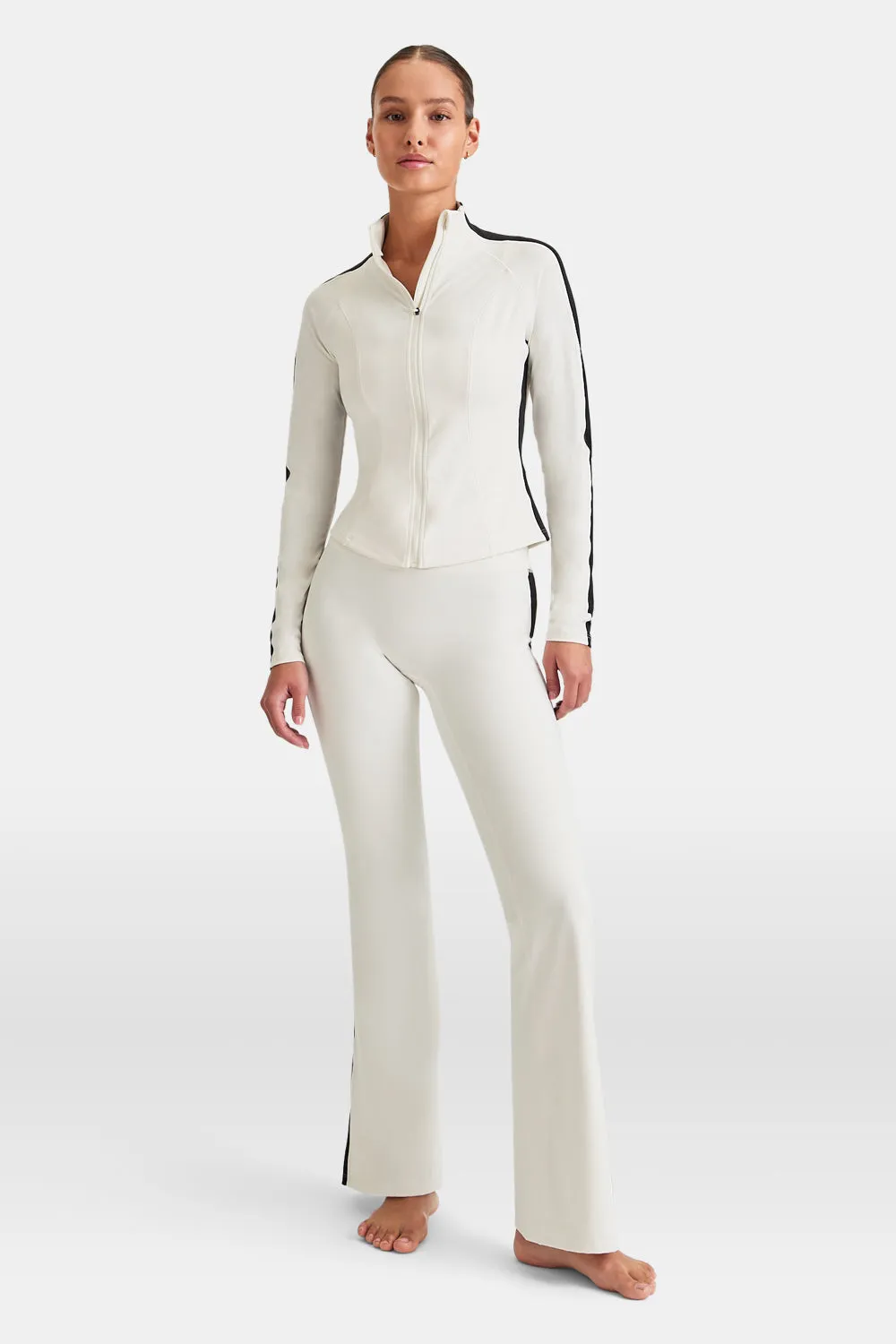 DAYFLEX CONTRAST STRIPE ZIP THROUGH JACKET - IVORY AND SHADOW BLACK