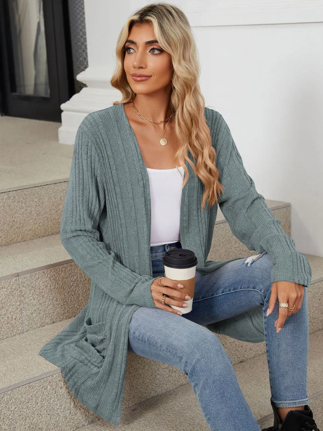 Deanna Pocketed Long Sleeve Open Cardigan