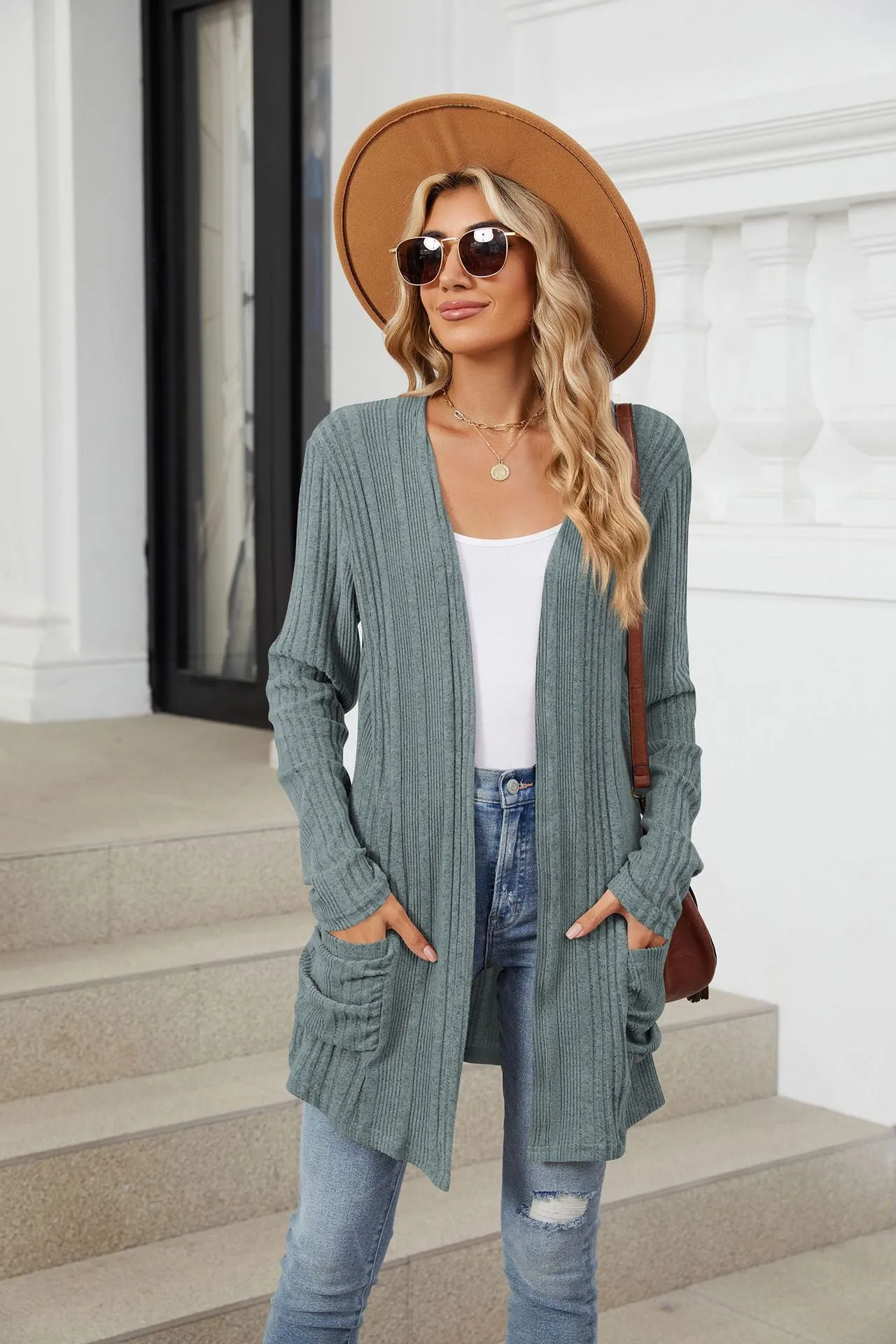 Deanna Pocketed Long Sleeve Open Cardigan