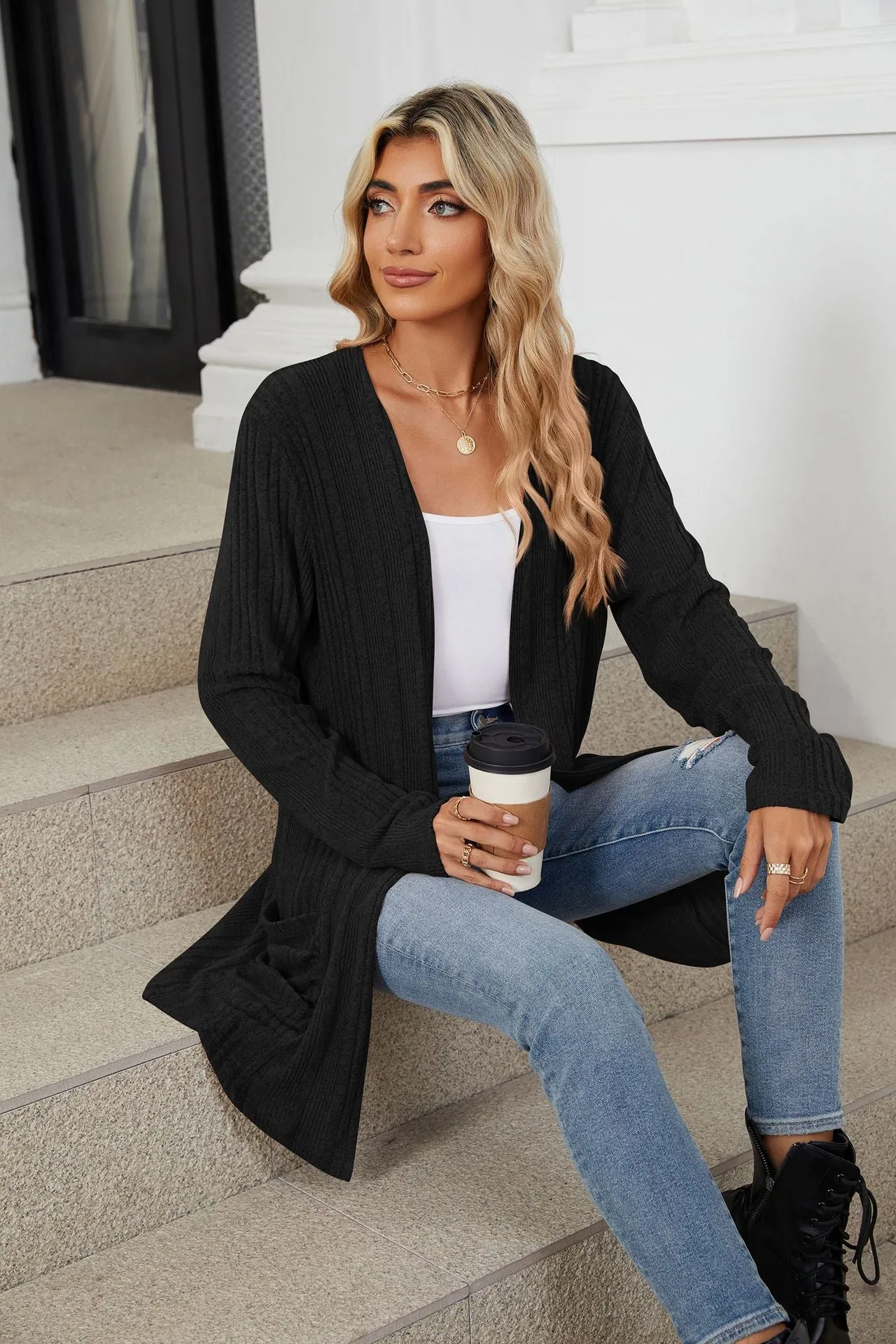 Deanna Pocketed Long Sleeve Open Cardigan