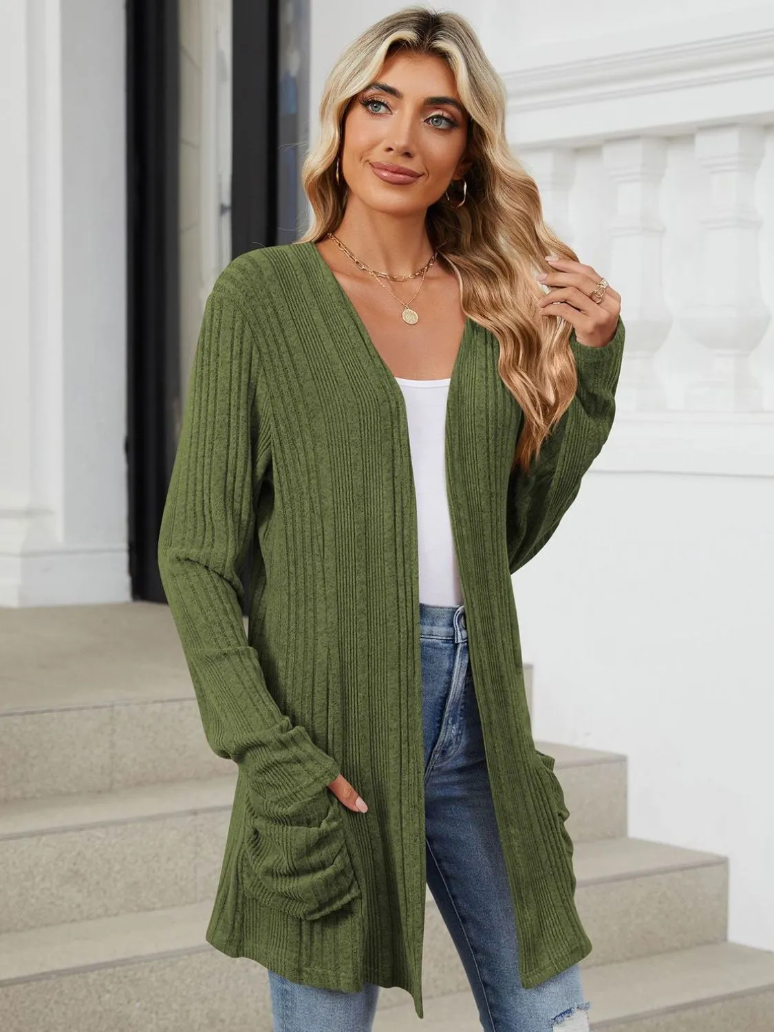 Deanna Pocketed Long Sleeve Open Cardigan