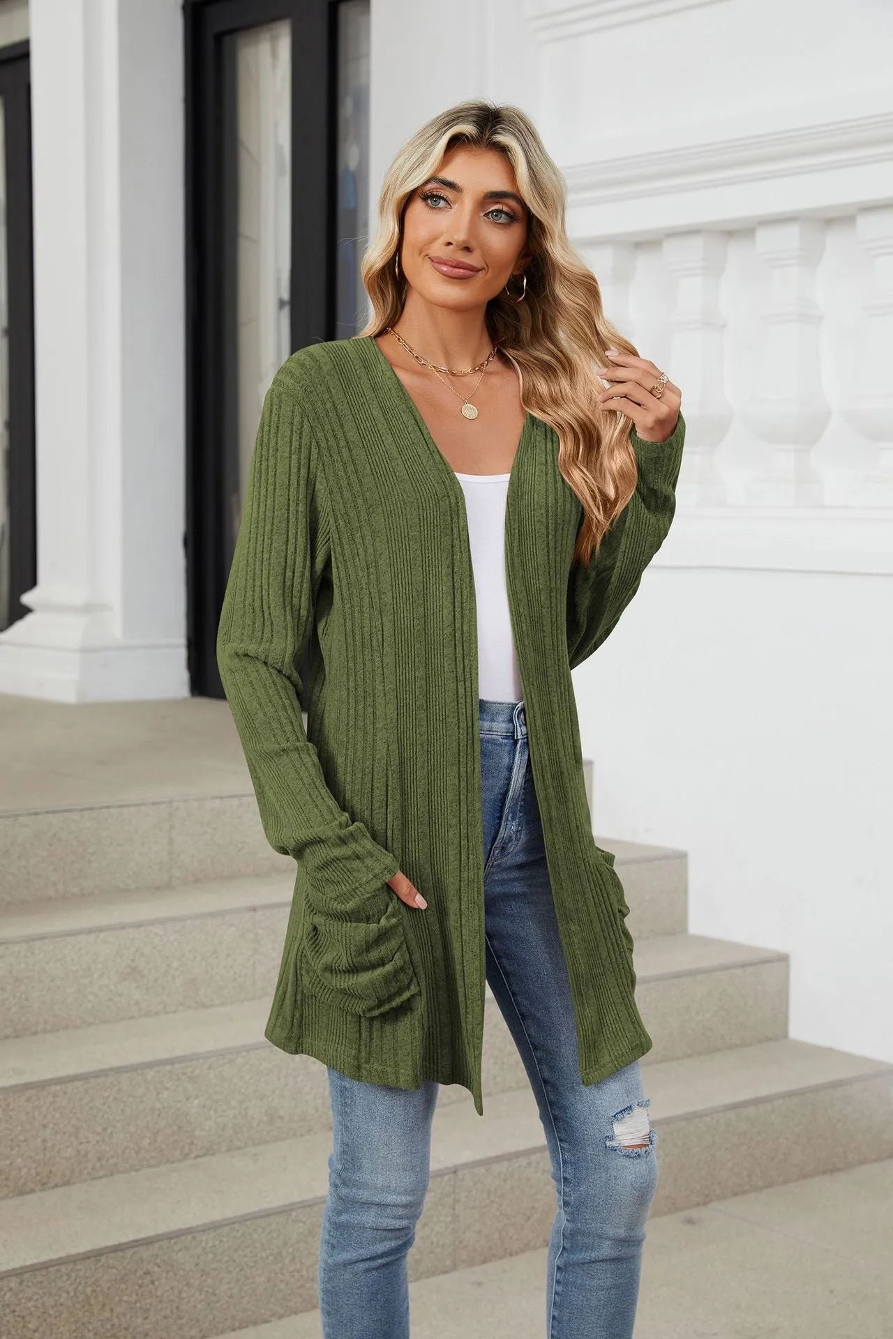 Deanna Pocketed Long Sleeve Open Cardigan