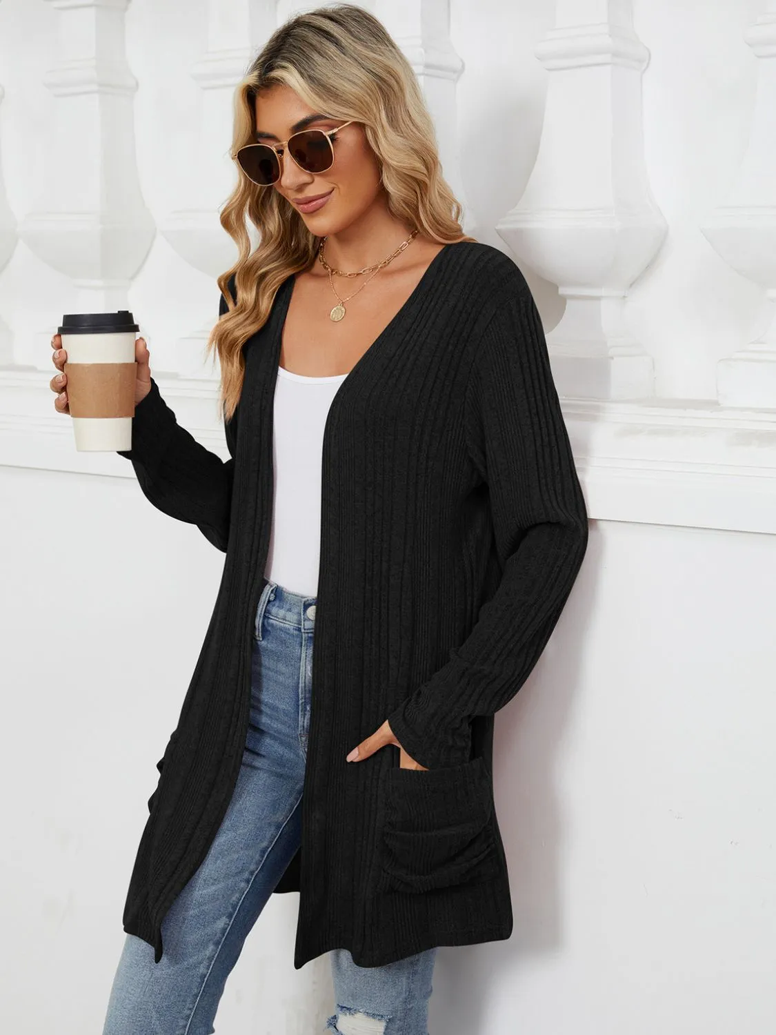 Deanna Pocketed Long Sleeve Open Cardigan