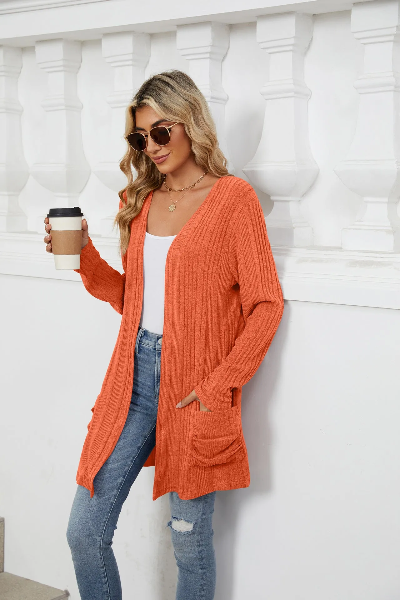 Deanna Pocketed Long Sleeve Open Cardigan