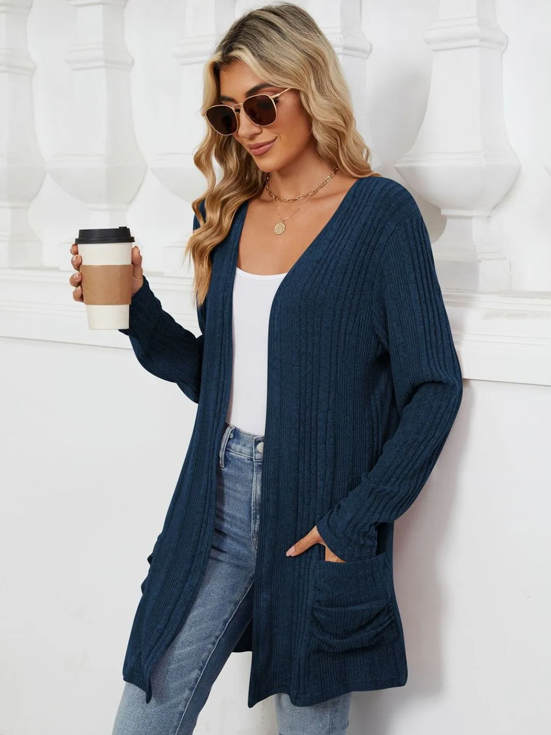 Deanna Pocketed Long Sleeve Open Cardigan