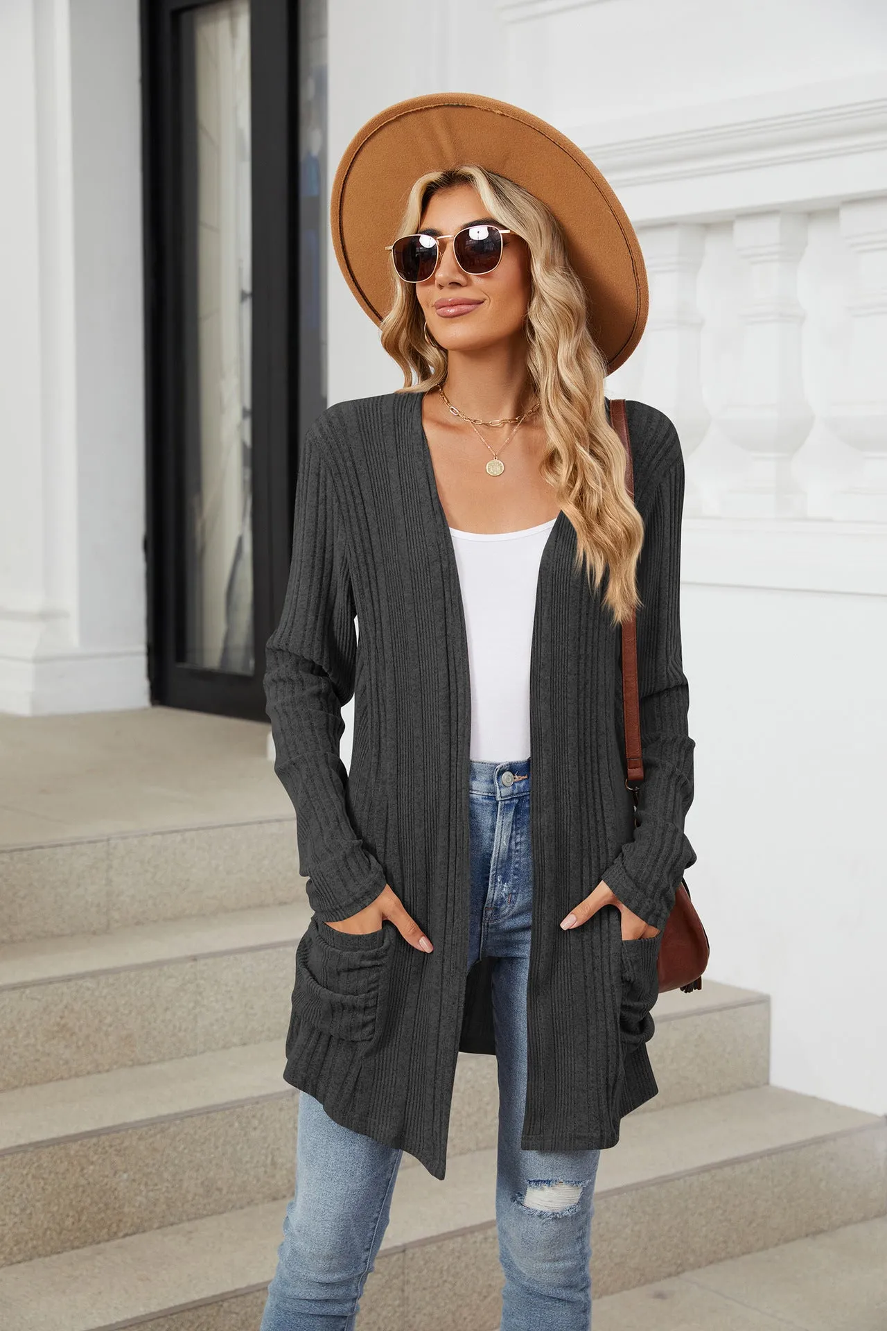 Deanna Pocketed Long Sleeve Open Cardigan