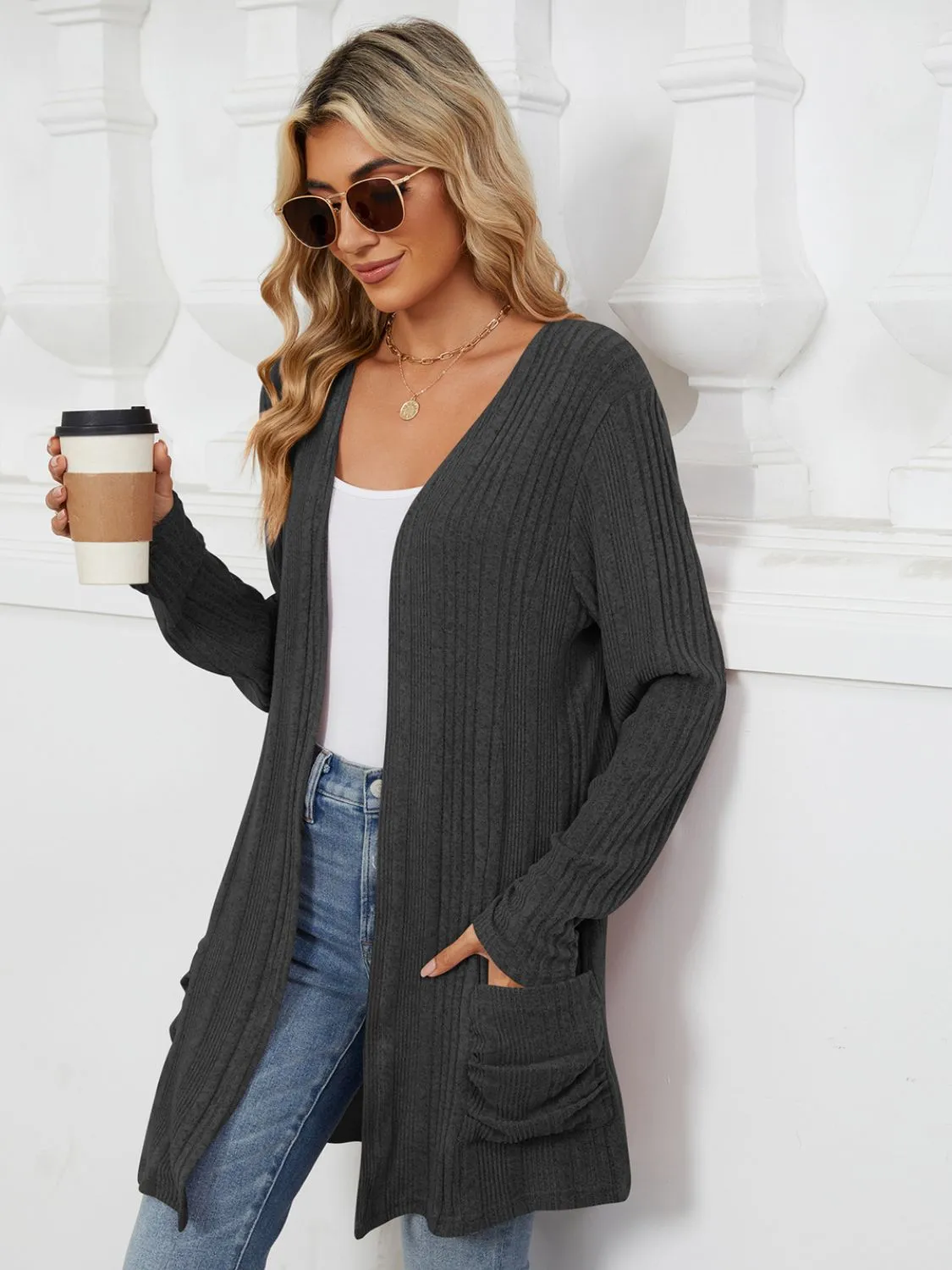 Deanna Pocketed Long Sleeve Open Cardigan