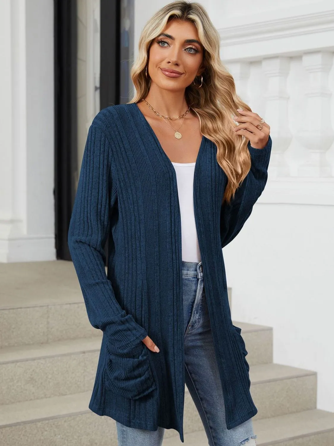 Deanna Pocketed Long Sleeve Open Cardigan