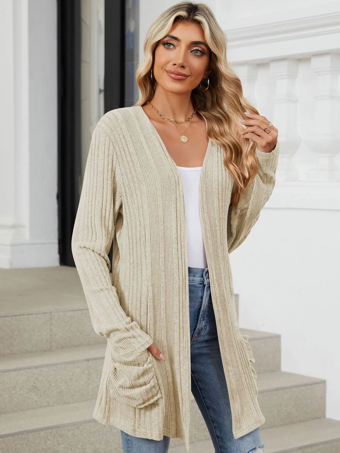 Deanna Pocketed Long Sleeve Open Cardigan