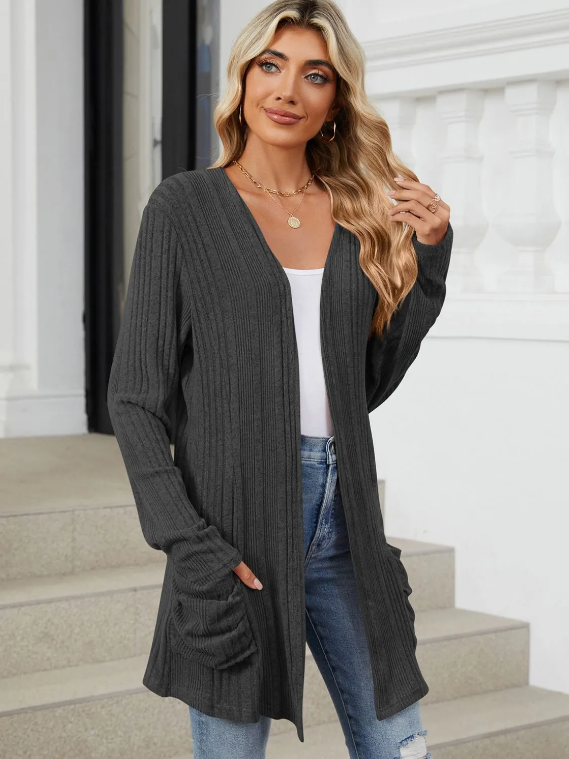 Deanna Pocketed Long Sleeve Open Cardigan