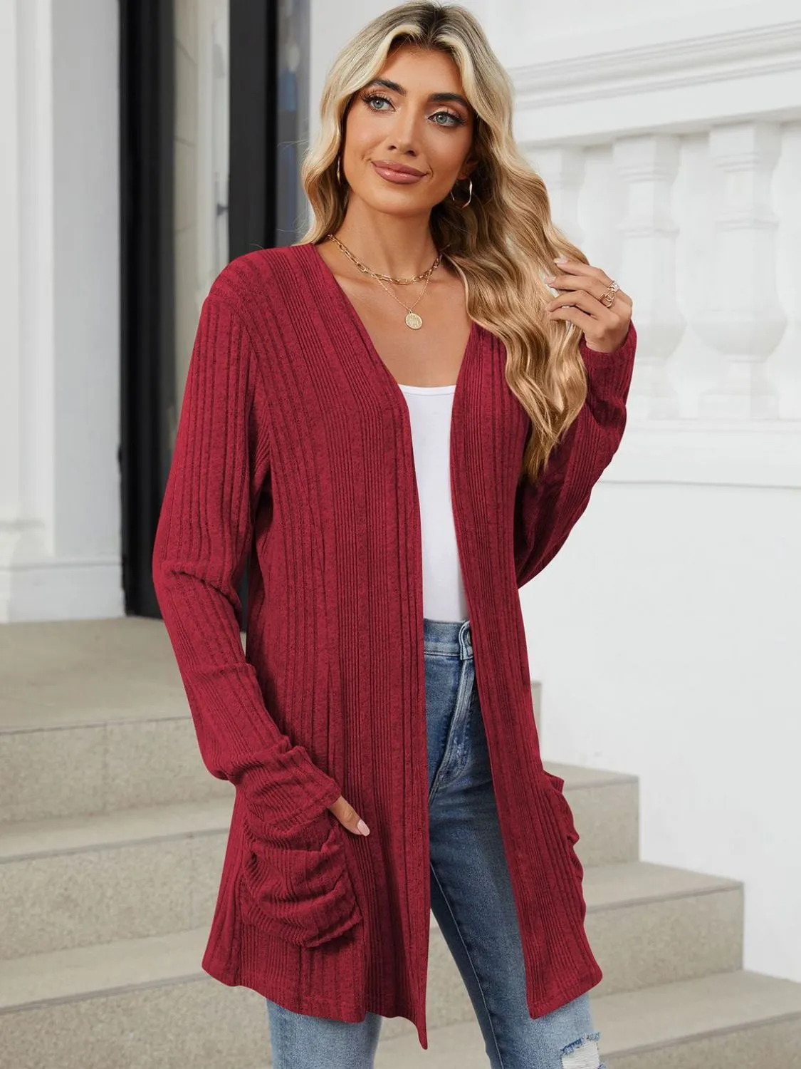Deanna Pocketed Long Sleeve Open Cardigan