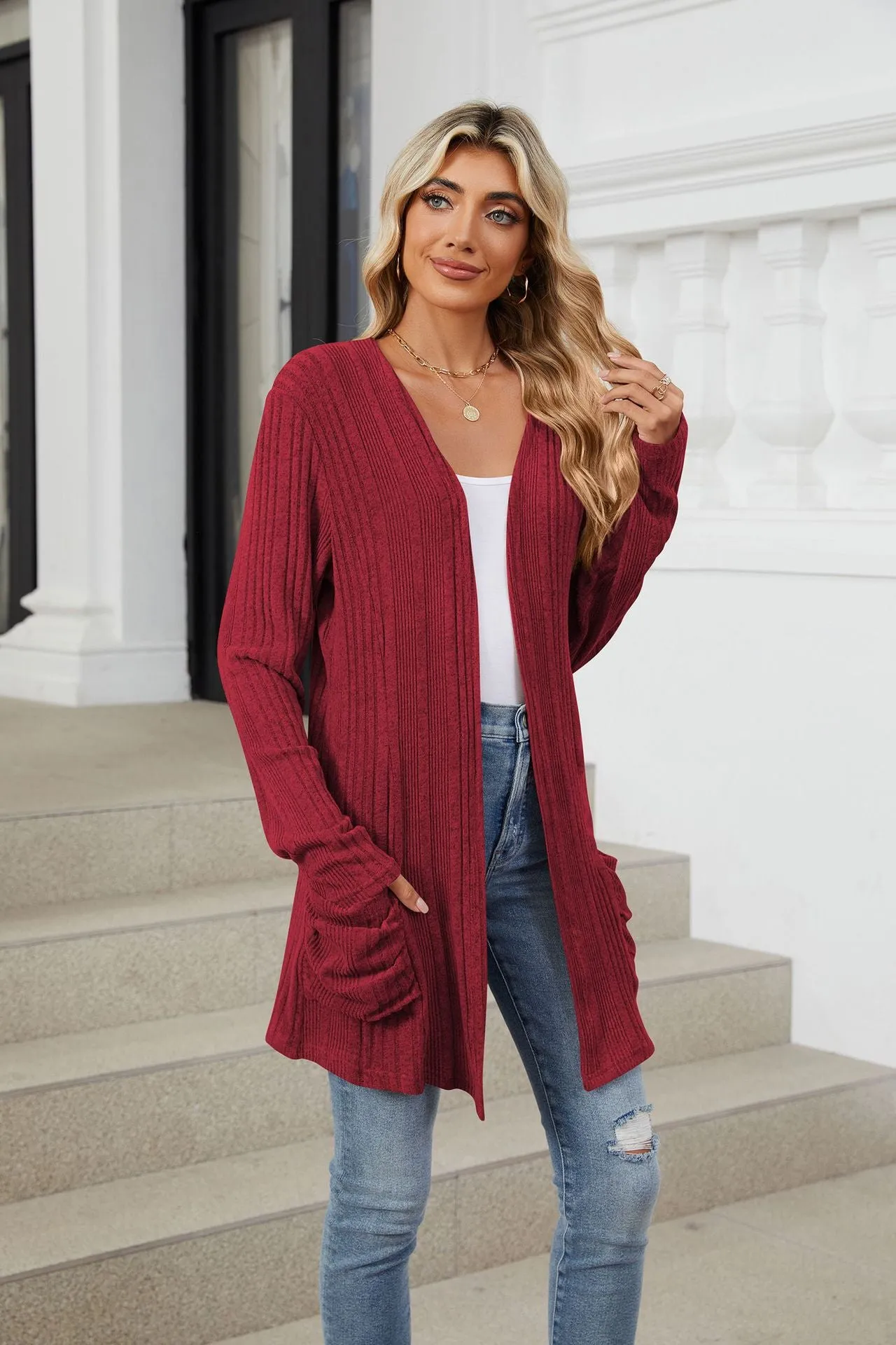 Deanna Pocketed Long Sleeve Open Cardigan