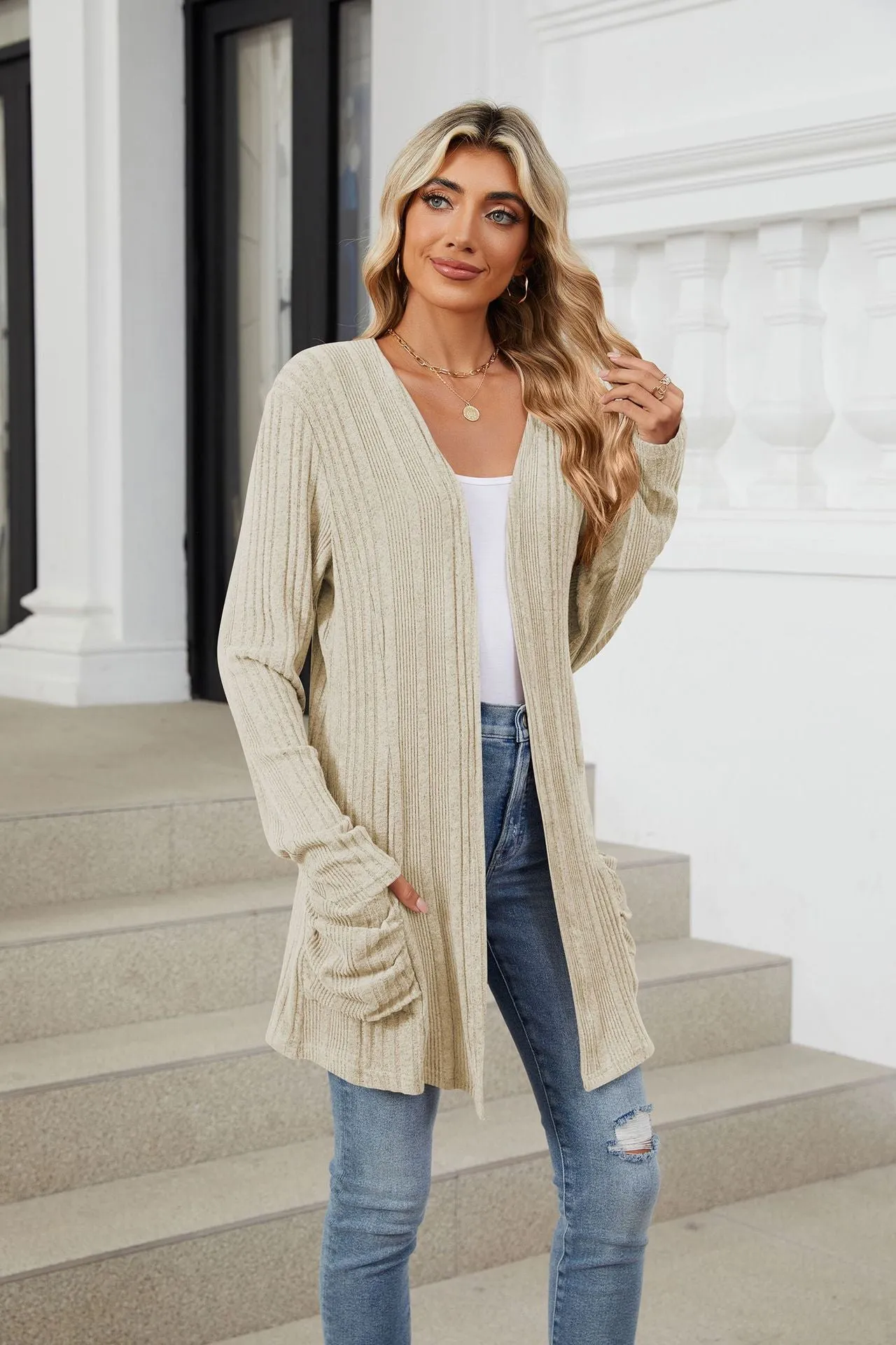 Deanna Pocketed Long Sleeve Open Cardigan