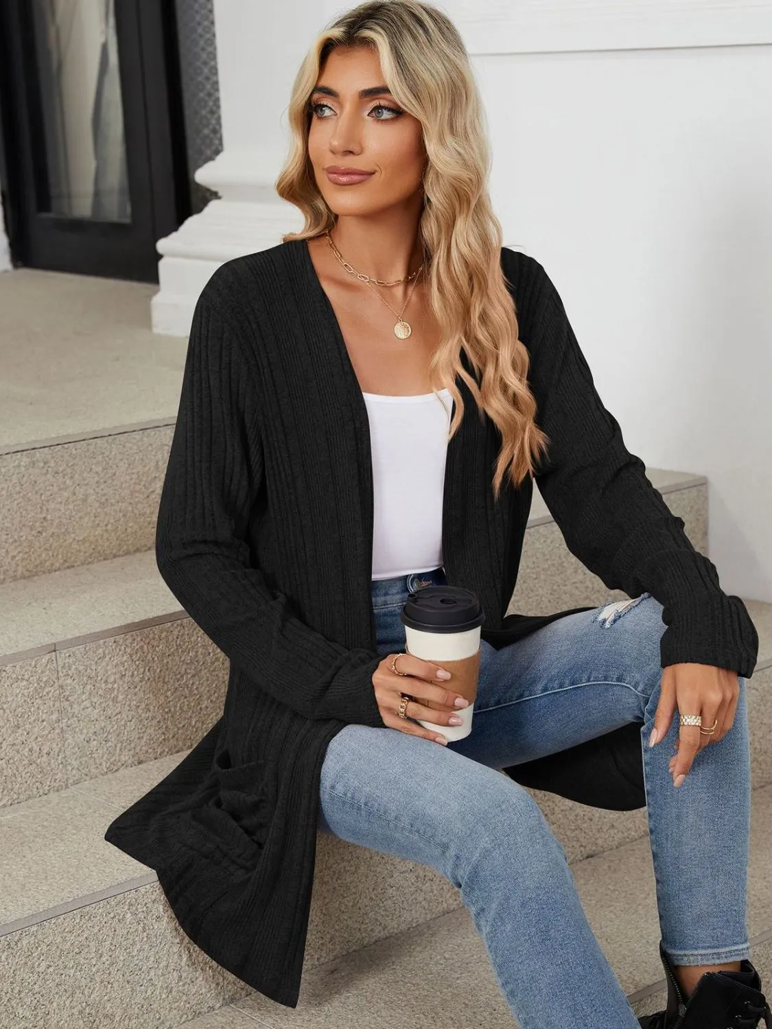 Deanna Pocketed Long Sleeve Open Cardigan