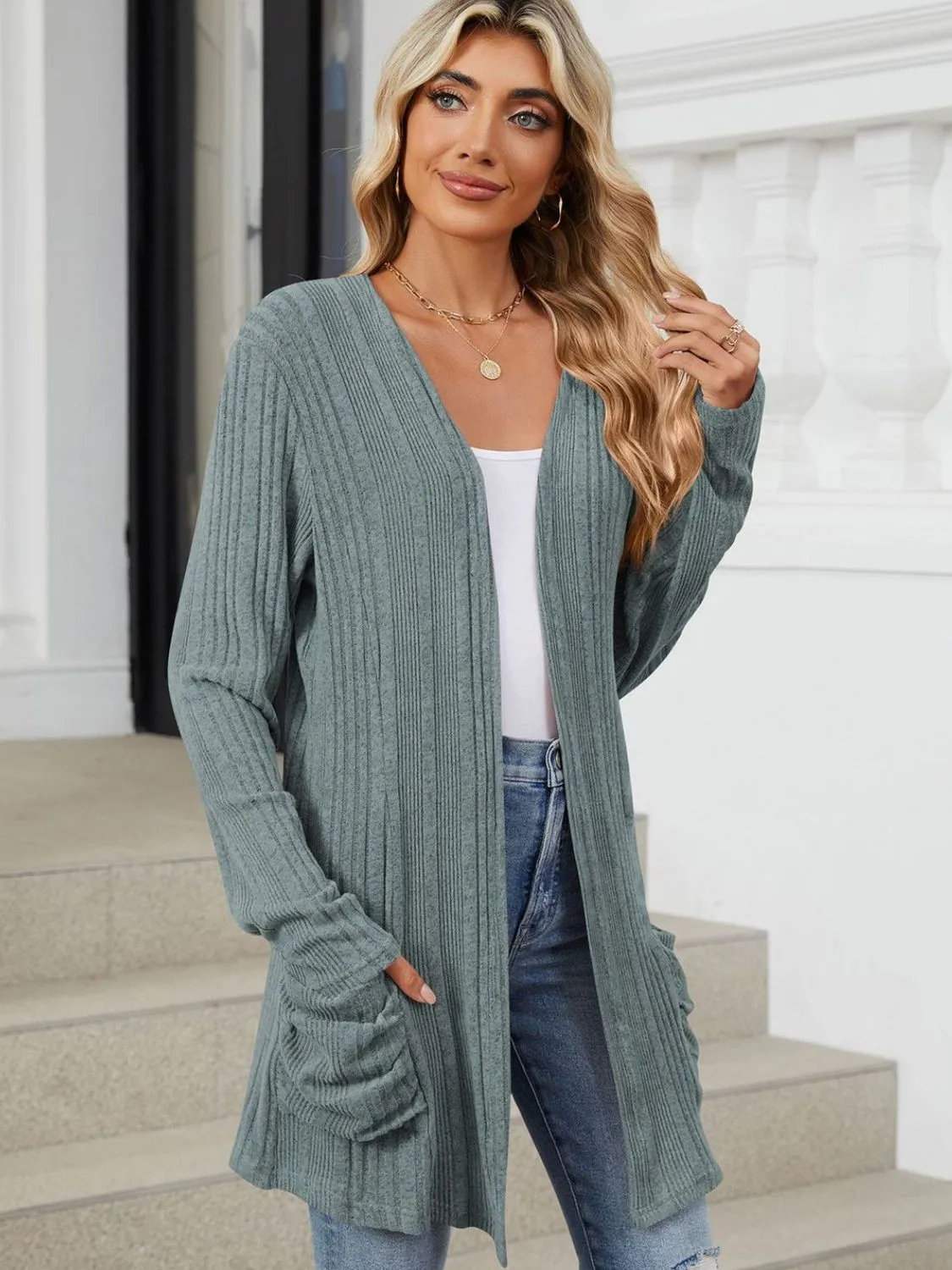Deanna Pocketed Long Sleeve Open Cardigan