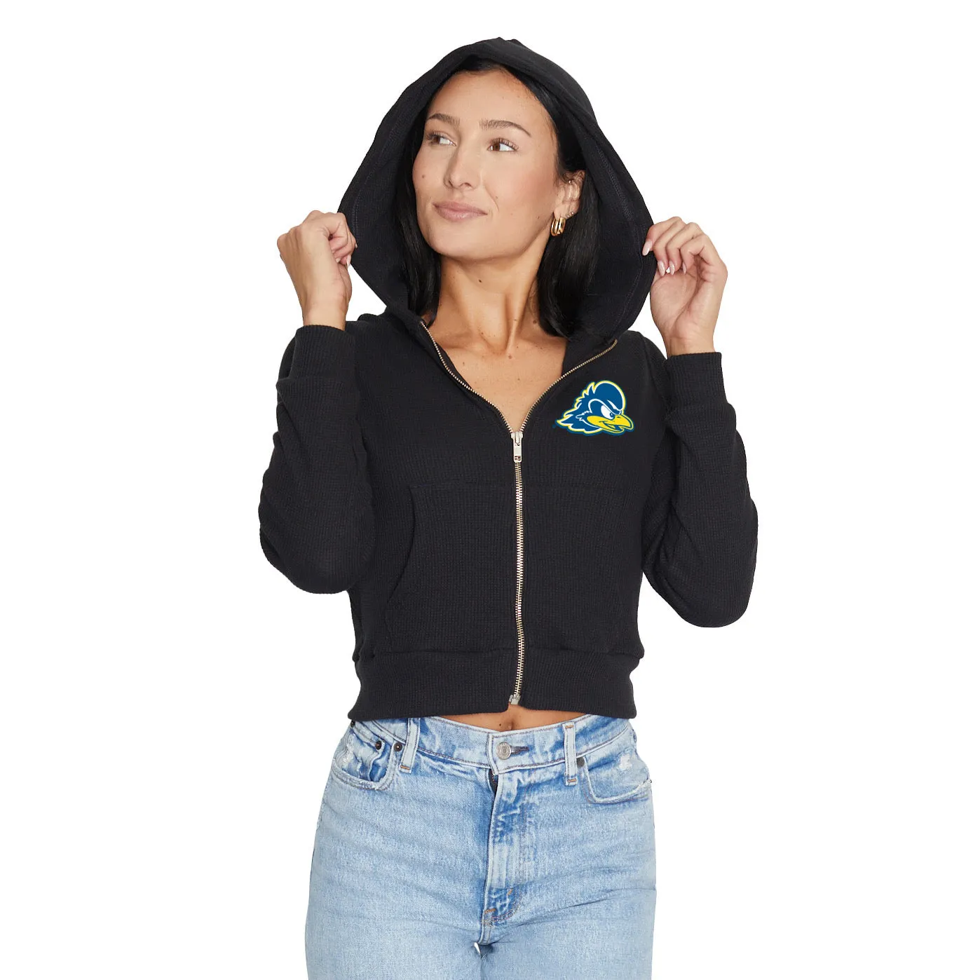 Delaware Blue Hens Waffle Knit Zip Up Hoodie