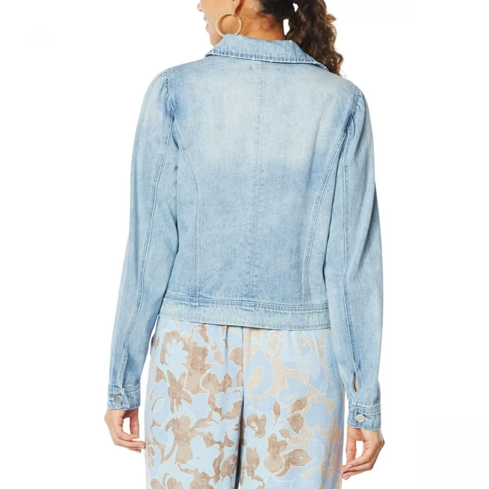 Democracy Women's Puff Shoulder Denim Jean Jacket