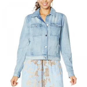 Democracy Women's Puff Shoulder Denim Jean Jacket
