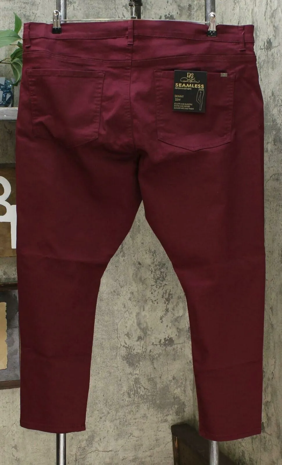 DG2 by Diane Gilman Plus Size Virtual Stretch Seamless Skinny Jeans Wine 22W