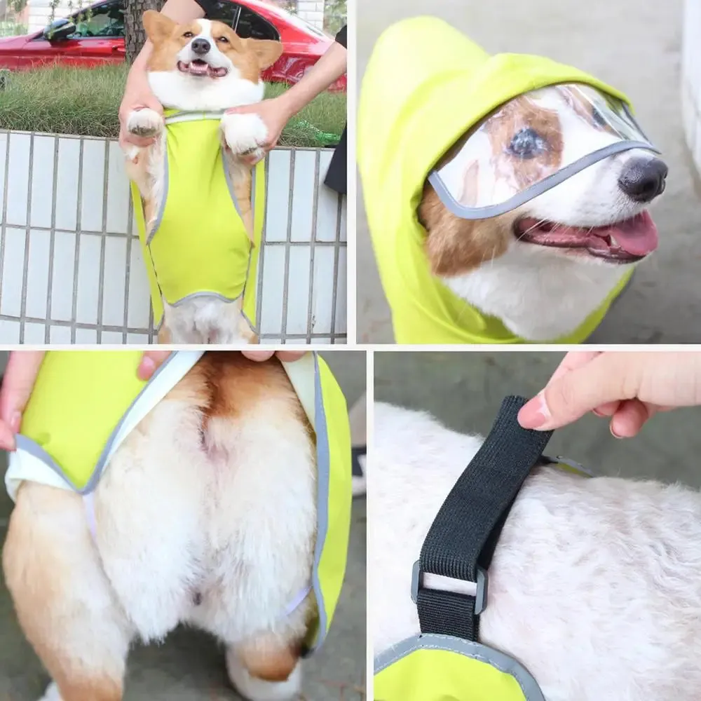 Dog Poncho Reflective Pet Clothes Rope Hole Strip Lightweight Rain Jacket Poncho Hoodies Adjustable Waterproof Dog Rain Jacket