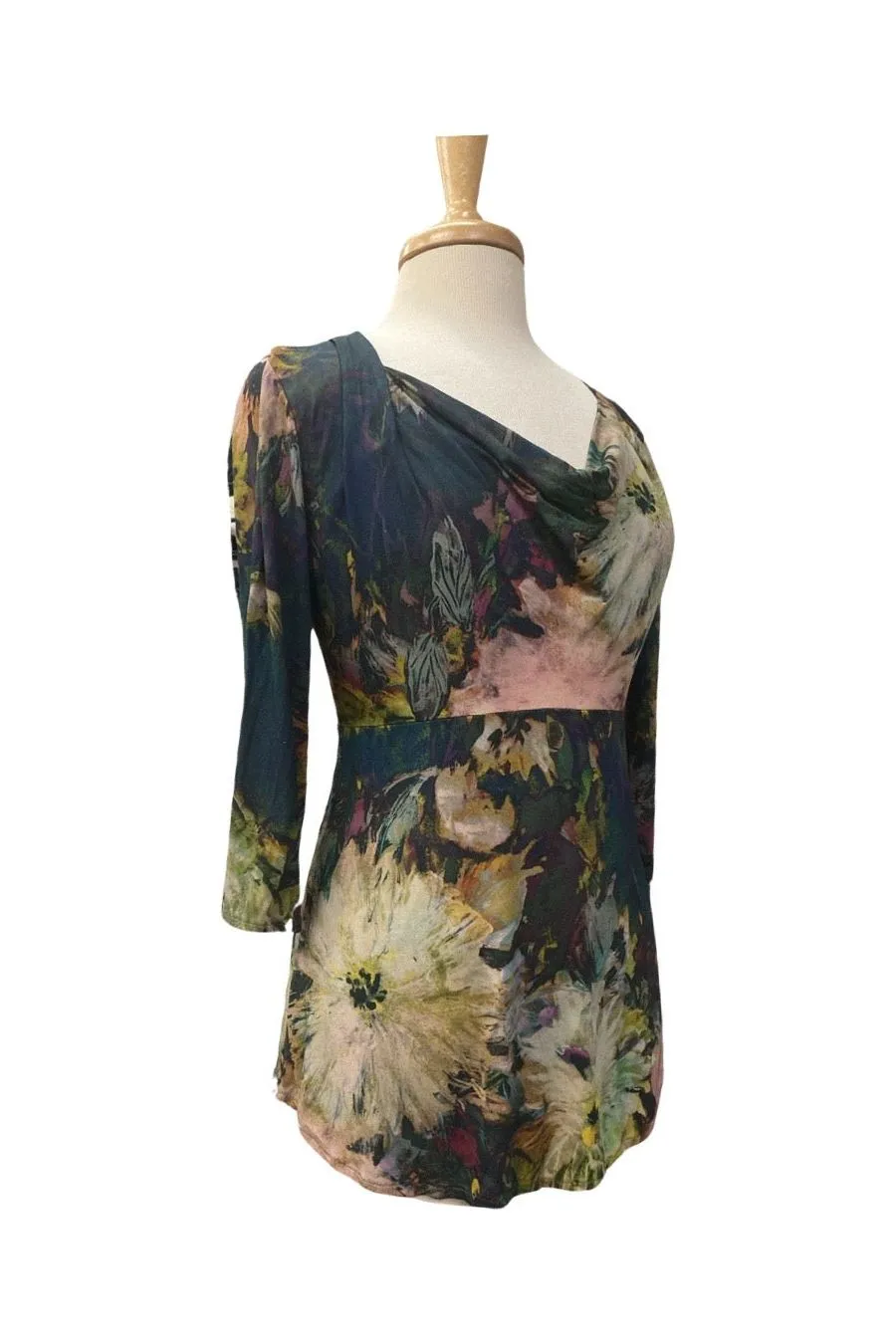 DOMINIQUE 3/4 Sleeves Empire Waist Cowl Neck Jacquard Top