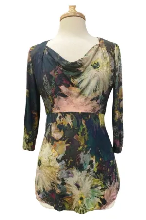 DOMINIQUE 3/4 Sleeves Empire Waist Cowl Neck Jacquard Top