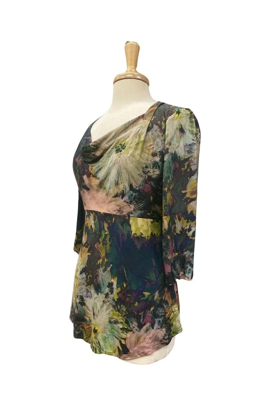 DOMINIQUE 3/4 Sleeves Empire Waist Cowl Neck Jacquard Top