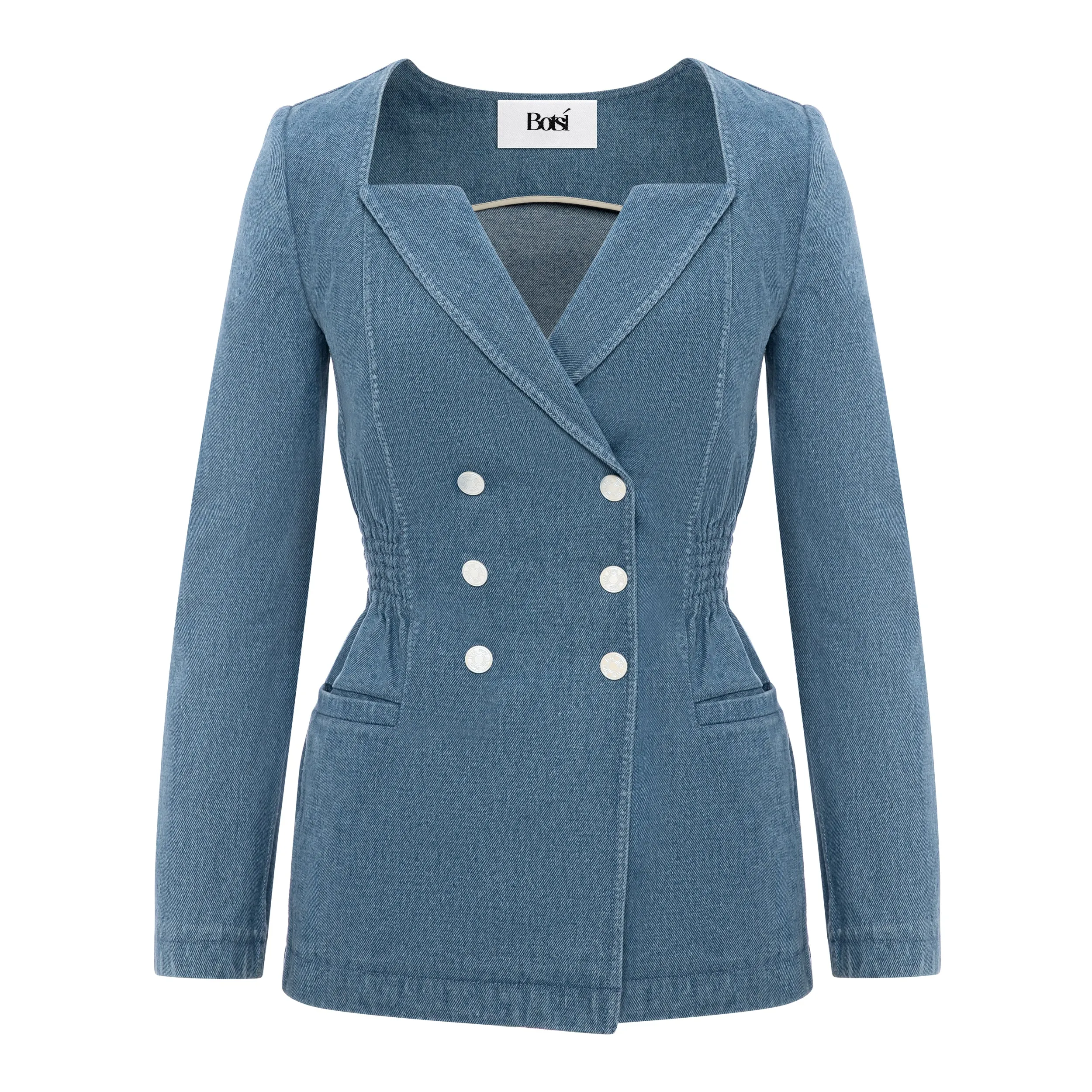 Double-Breasted Denim Blazer (Try-on)