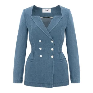Double-Breasted Denim Blazer (Try-on)