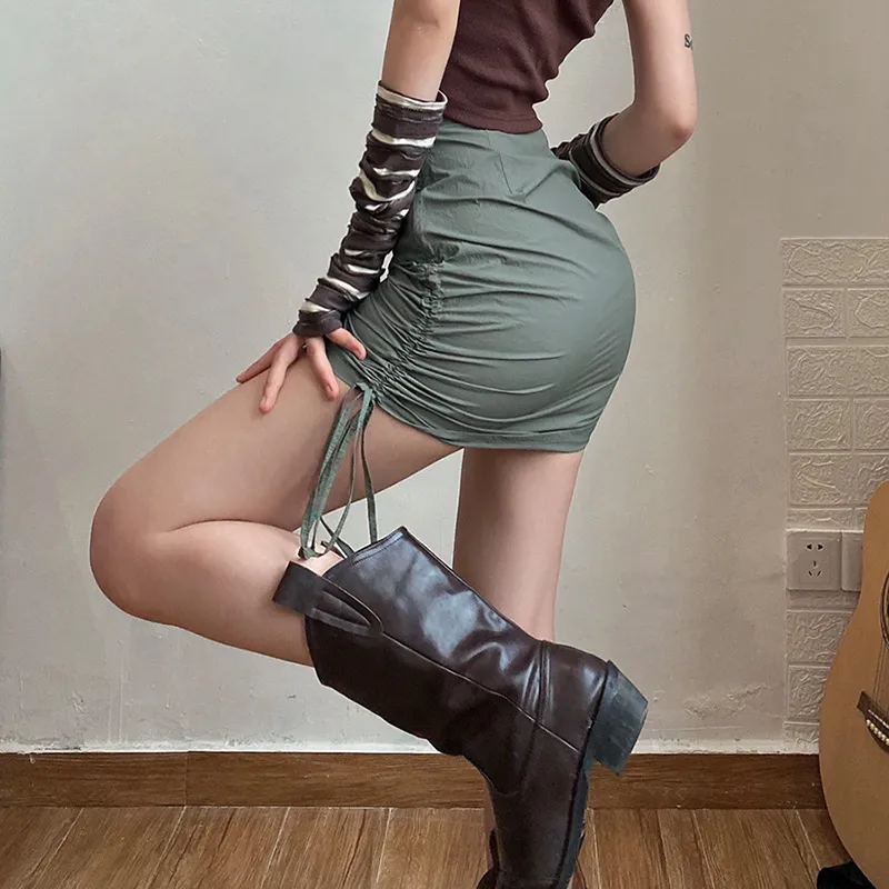 Drawstring Ruched Polyester Mini Skirt