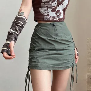 Drawstring Ruched Polyester Mini Skirt