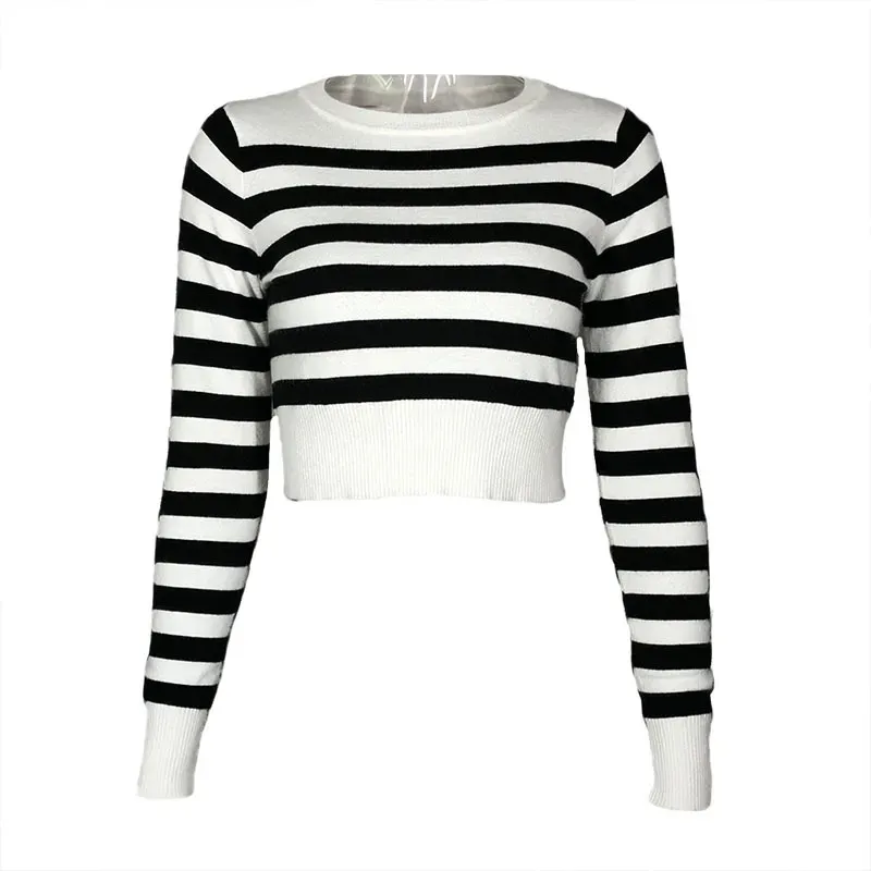 Drift Cropped Striped Long Sleeve Knit Sweater