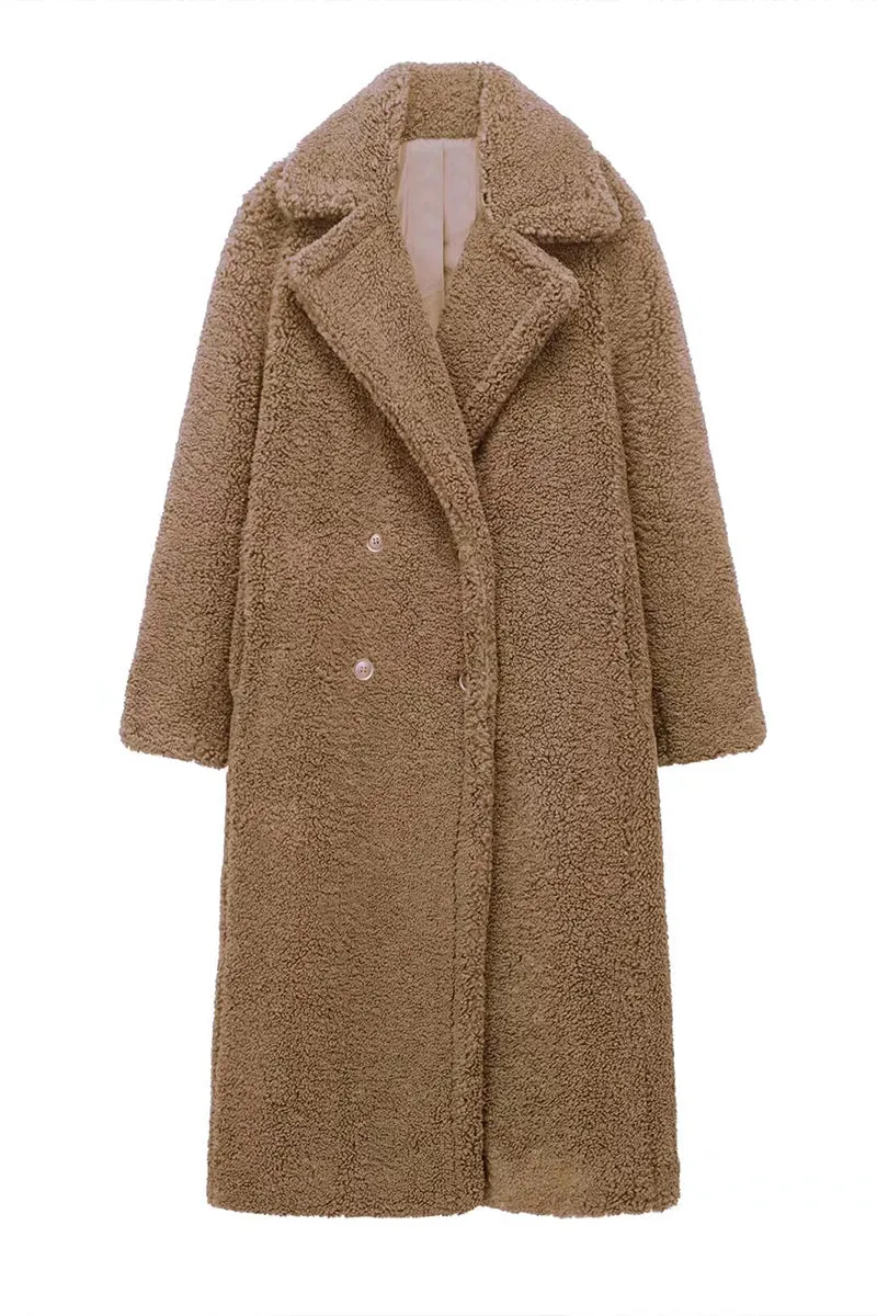 DS3386 Teddy Fur Long Coat Outerwear