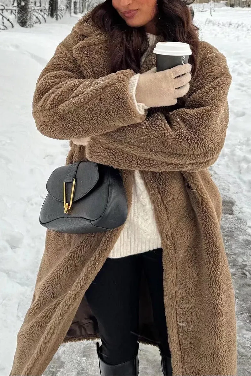 DS3386 Teddy Fur Long Coat Outerwear