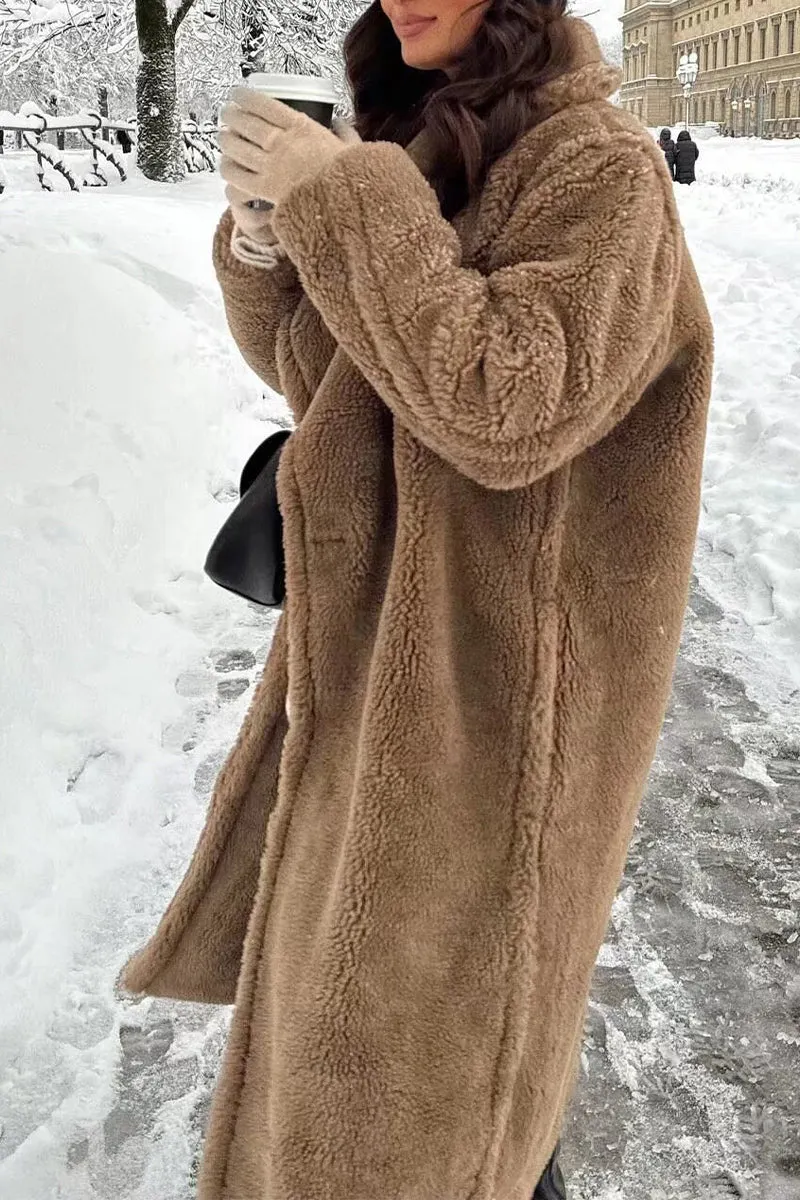 DS3386 Teddy Fur Long Coat Outerwear