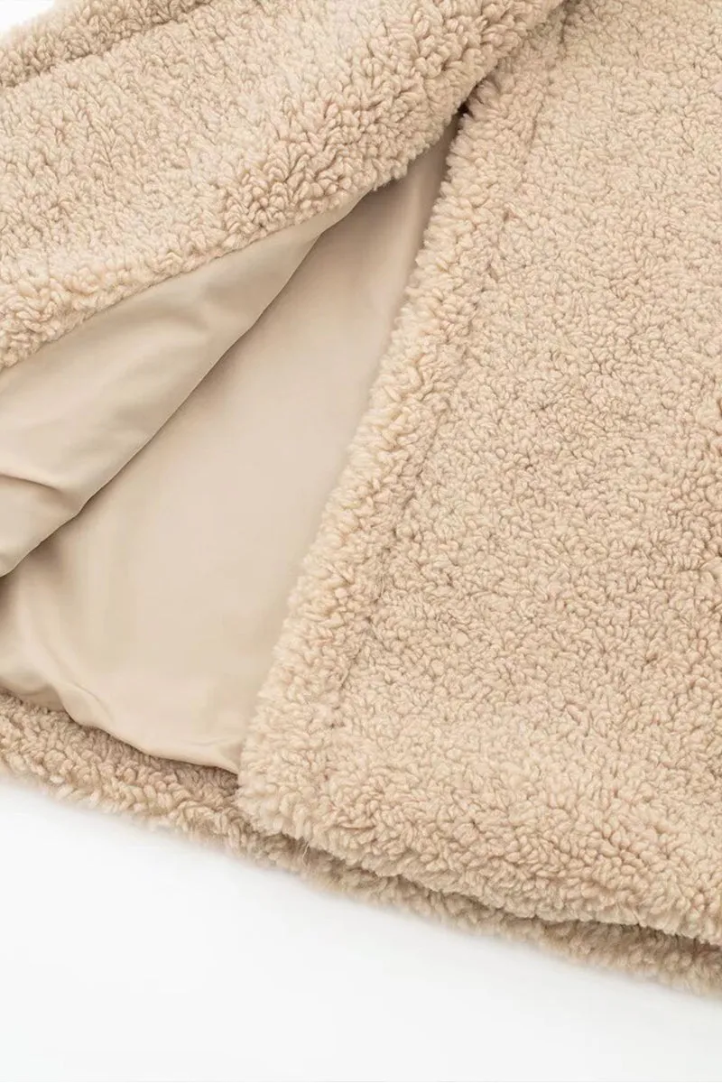 DS3386 Teddy Fur Long Coat Outerwear