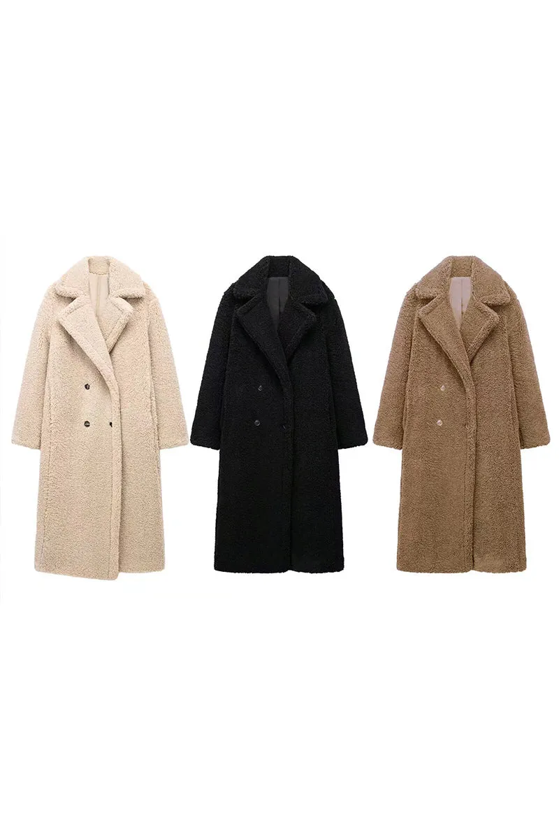 DS3386 Teddy Fur Long Coat Outerwear